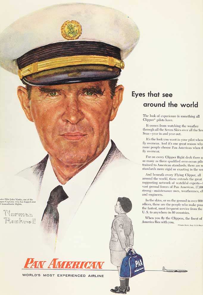 1950s Norman Rockwell created several ads for Pan American featuring actual employees.